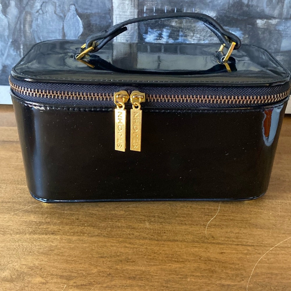 St. John Black Patent Leather Cosmetic Case with Gold Hardware